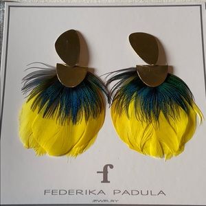 Federika Padula Peacock Feather Earrings NWOT